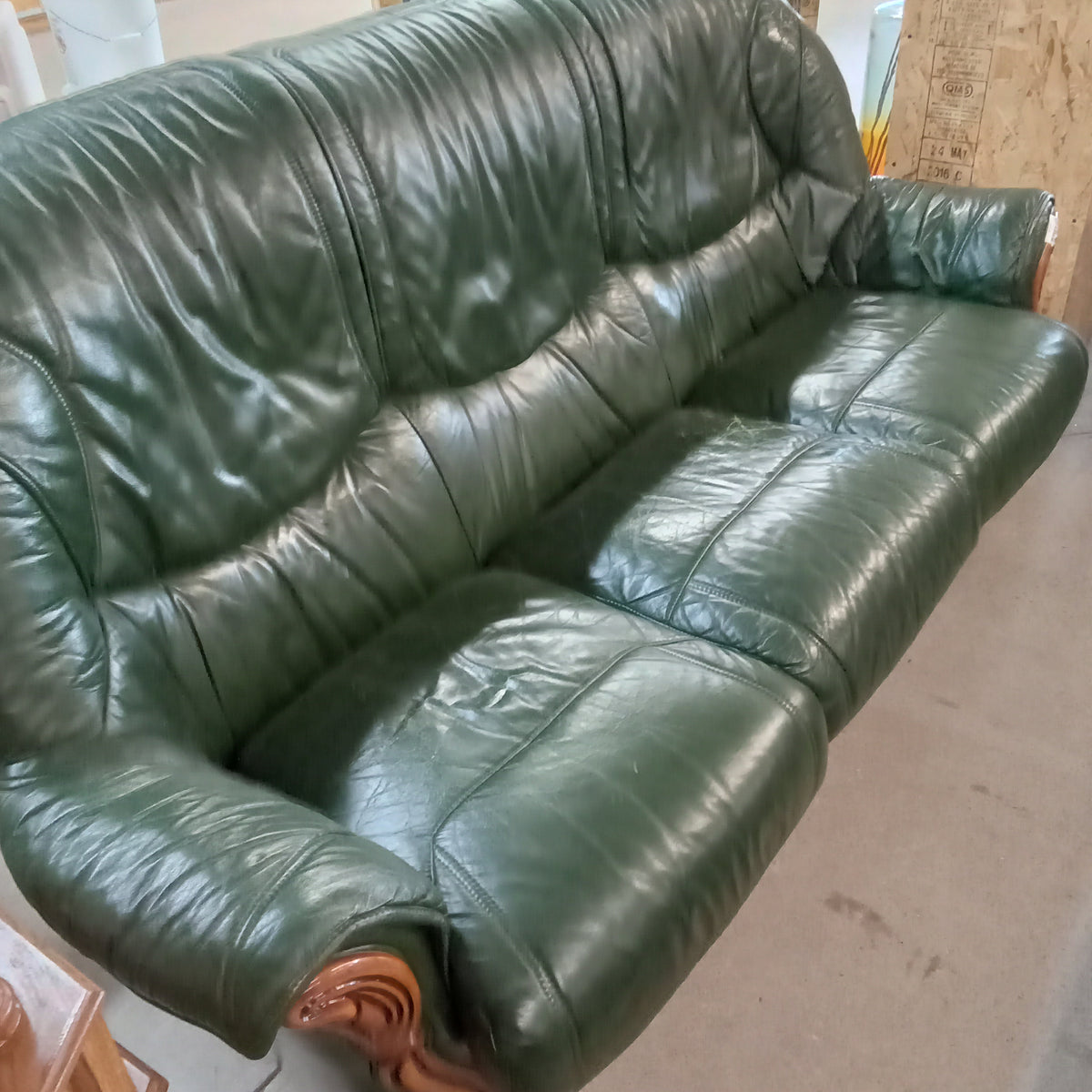 80"W 3-Seat Sofa in Green Faux Leather