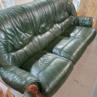 80"W 3-Seat Sofa in Green Faux Leather