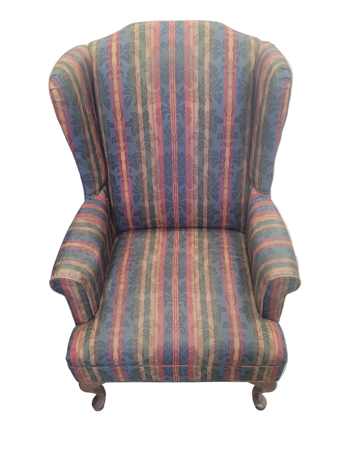 Multi-Colored Striped Wingback Armchair