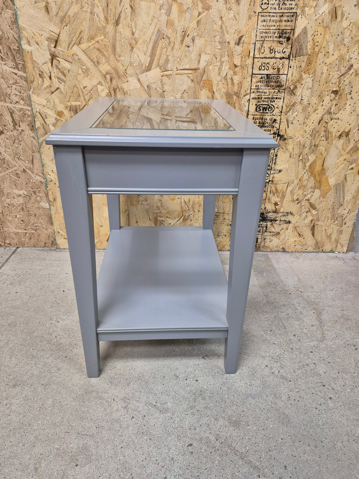 Grey Side Table with Glass Top