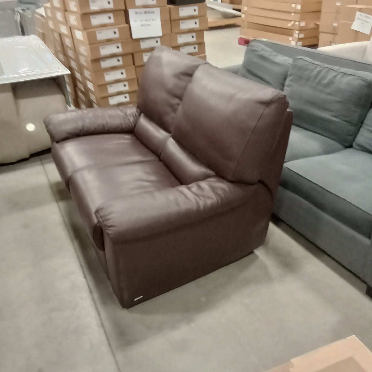 62"W Brown Leather Love Seat