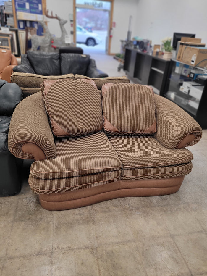 Striped Loveseat With Leather Piping