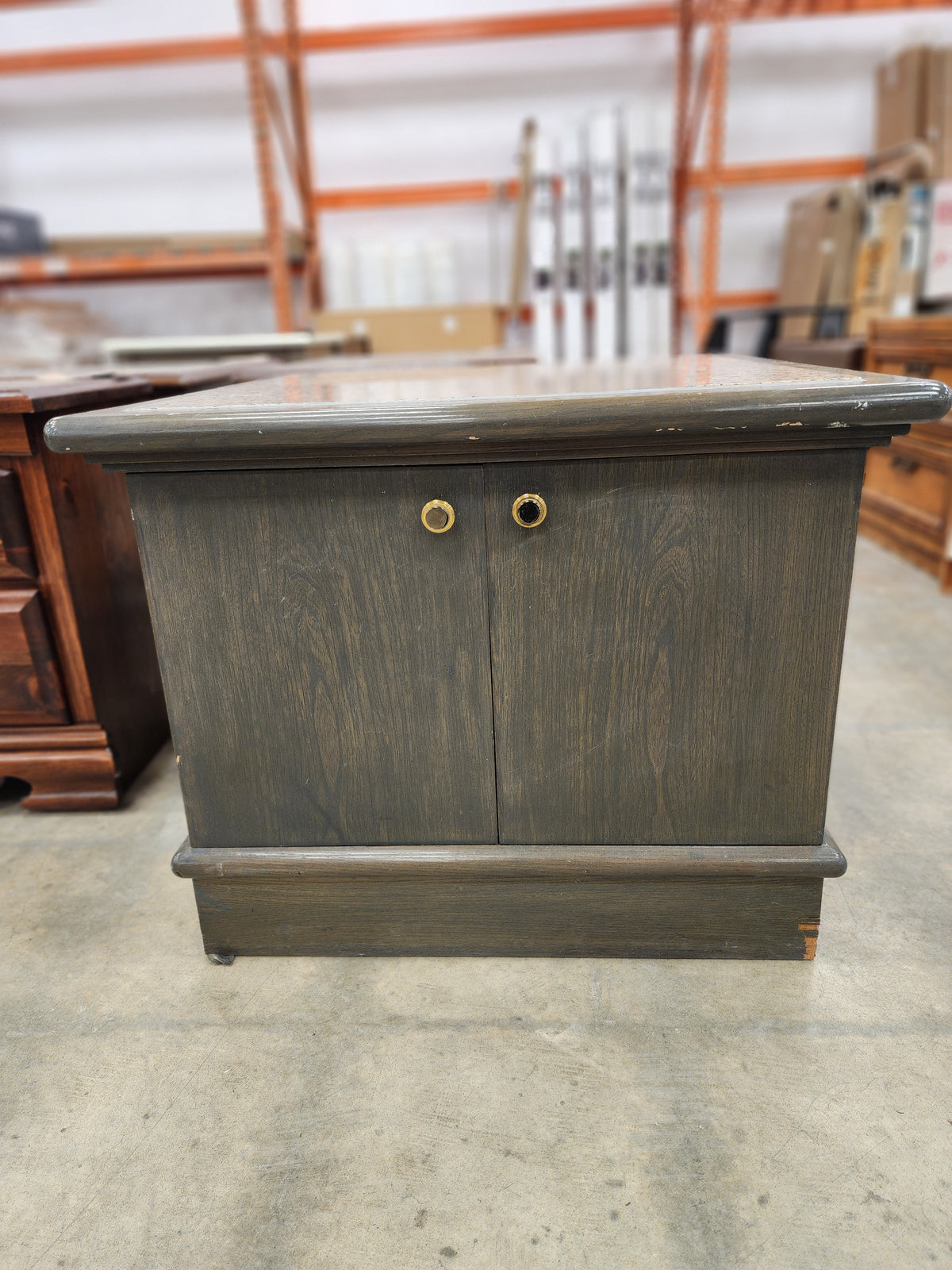 Dark Grey 2 Door cabinet with Faux Marble Top