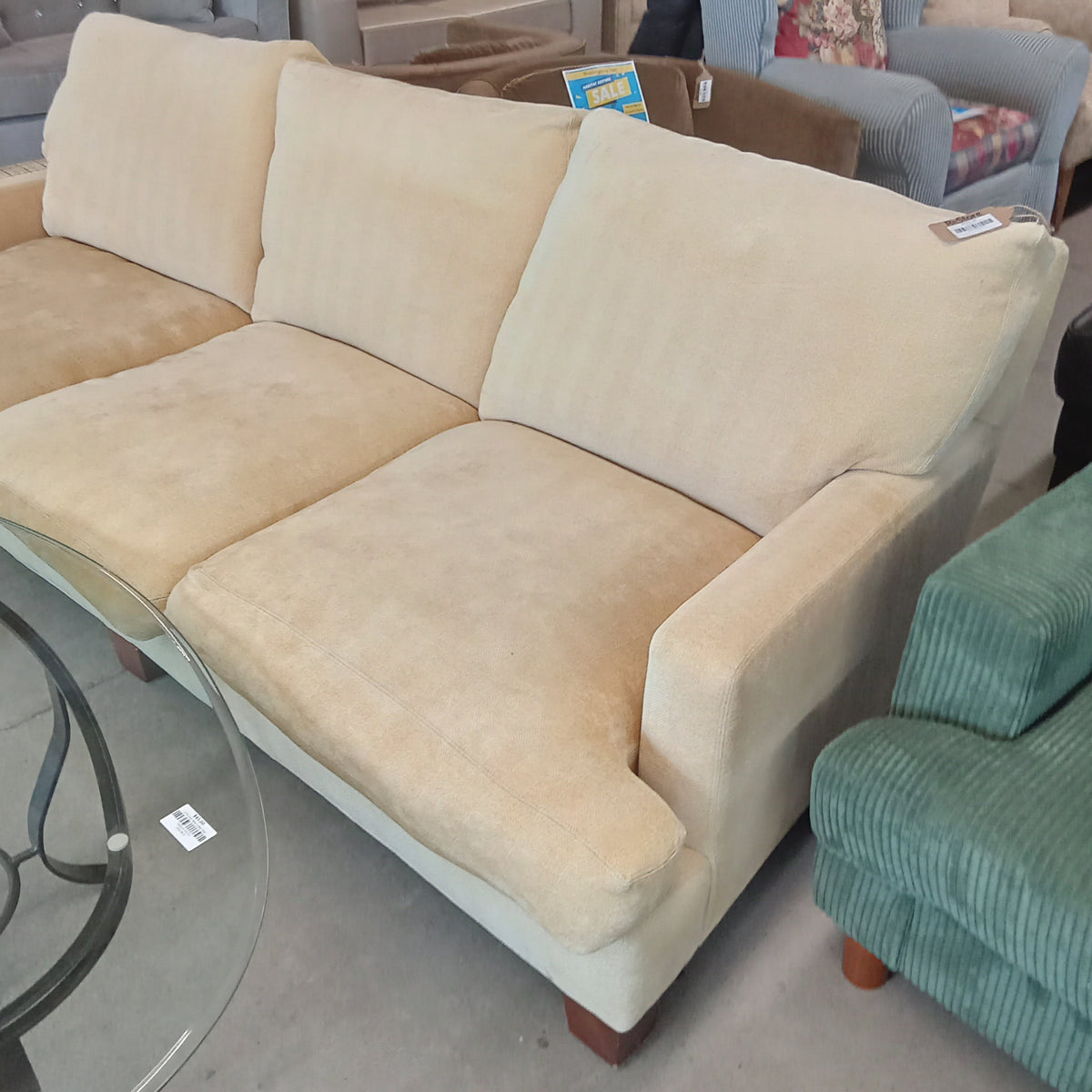 88"W 3-Seat Sofa in Yellow Fabric