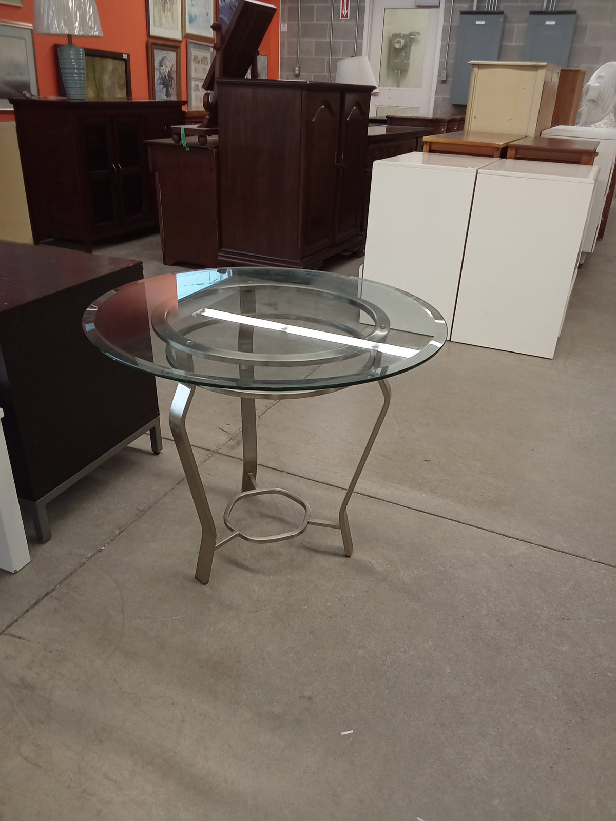 30" Circular Glass Topped Table with Metal Base