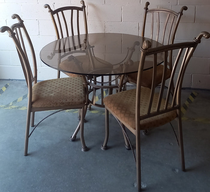 Glass Round Dining Table w/4 Upholstered Chairs