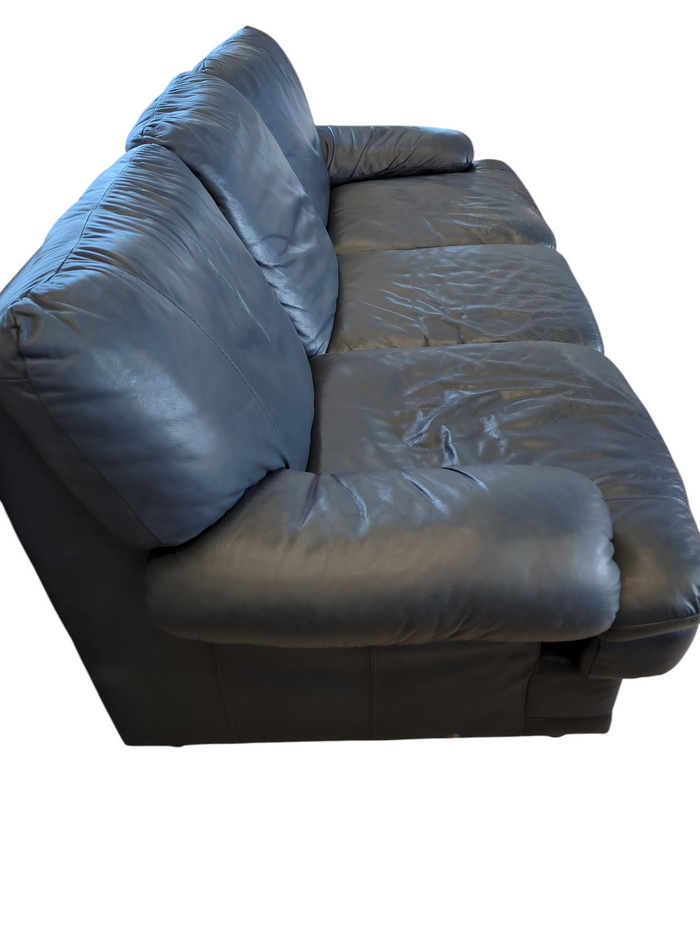 Dark Blue Leather 3-Seater Sofa