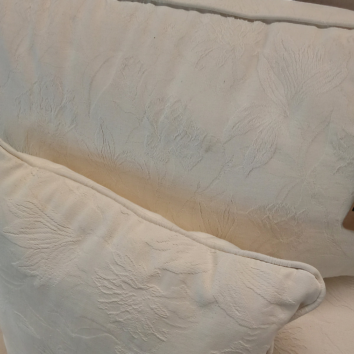 80"W Cream Fabric 3-Seat Sofa