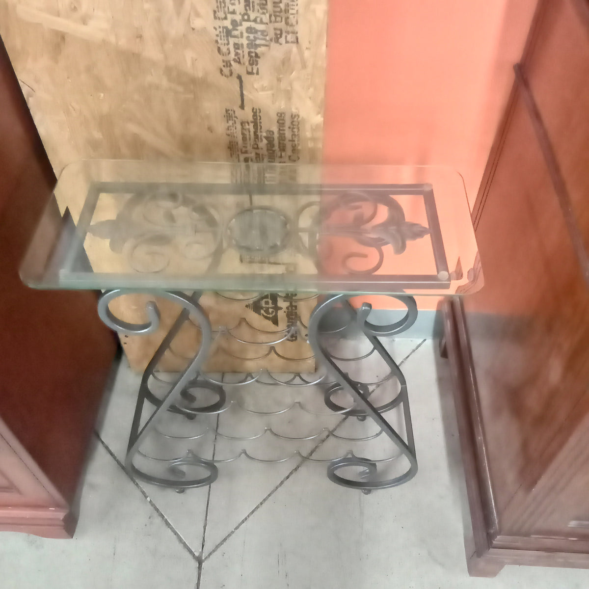 23.5"W Wrought Iron Wine Rack with Glass Top