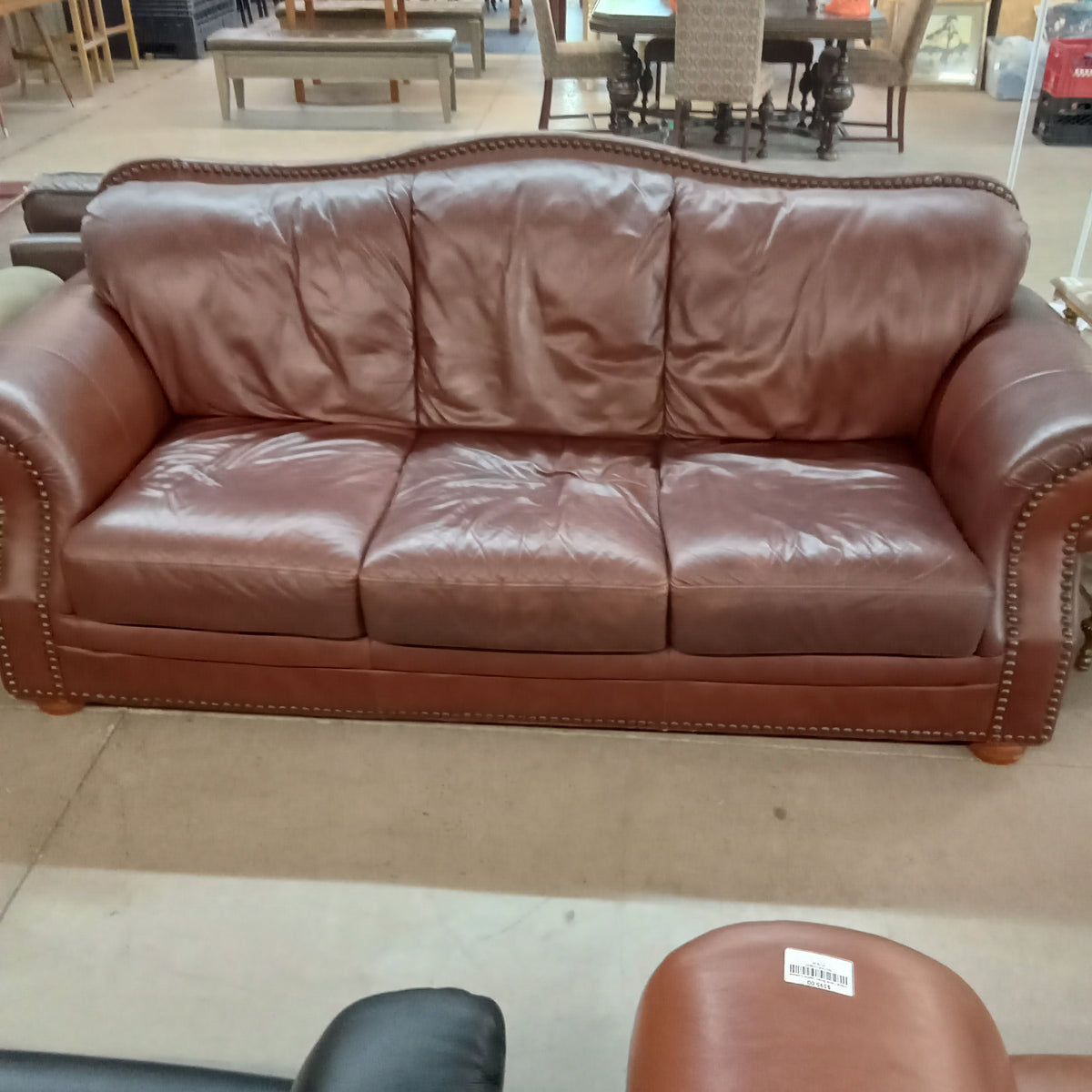 90"W Brown Leather 3-Seat Sofa