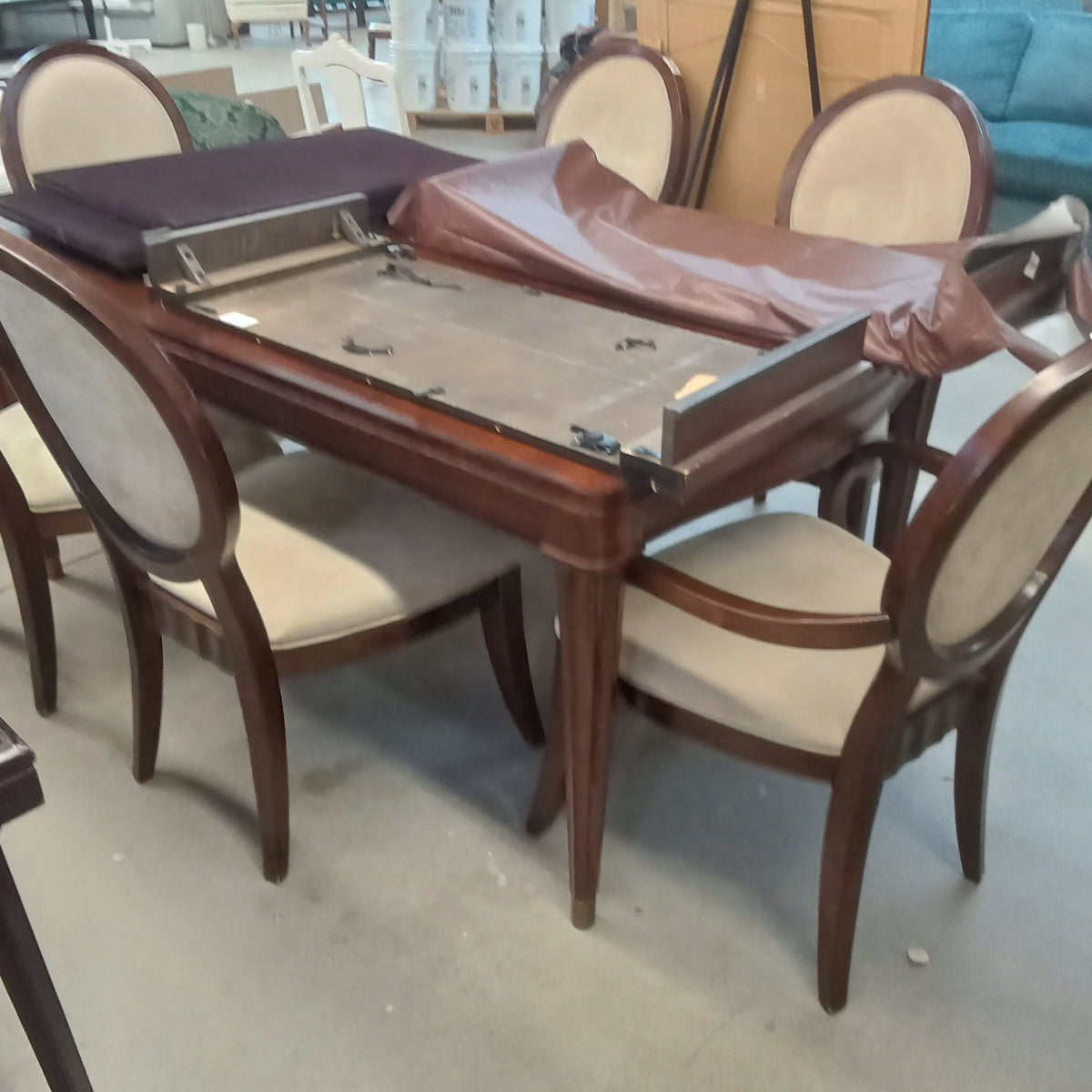 63"W Dining Set with Six Chairs and Two Leaves