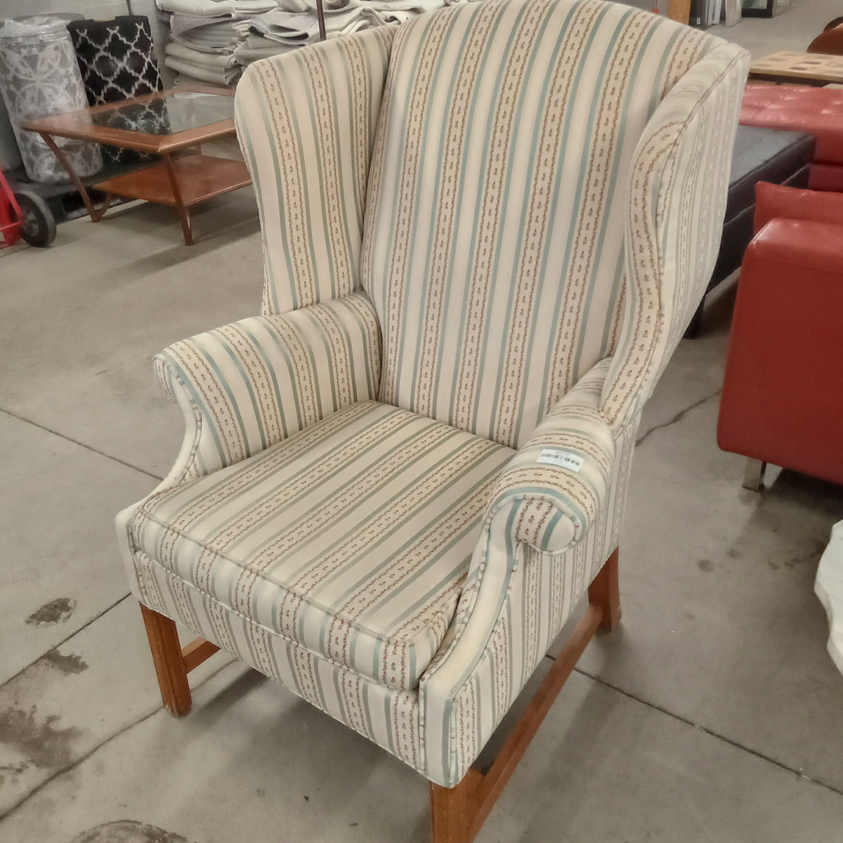 32"W Wing Back Chair in Striped Fabric