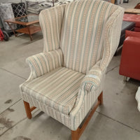 32"W Wing Back Chair in Striped Fabric