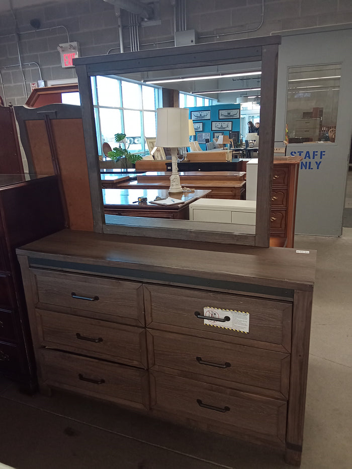 58"W Wooden 6-Drawer Dresser + Mirror
