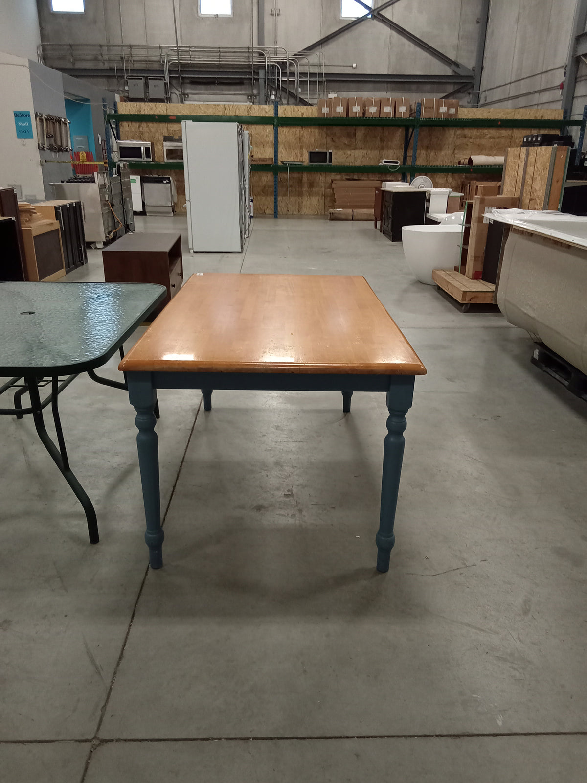 58"W Dining Table W/ Blue Legs