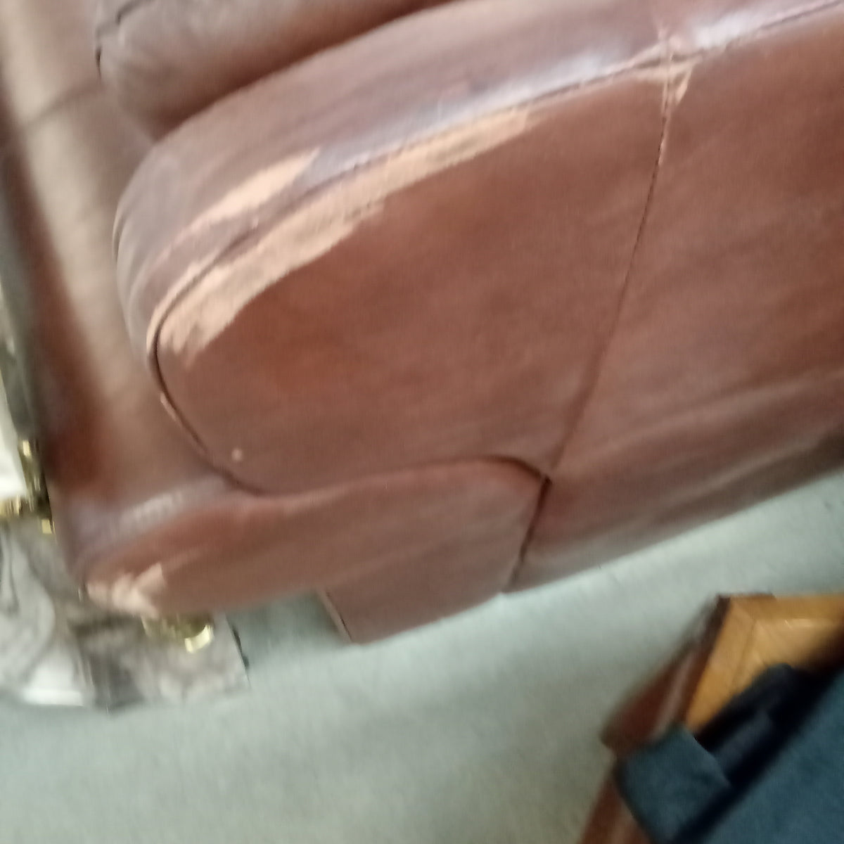 90"W Brown Leather 3-Seat Sofa