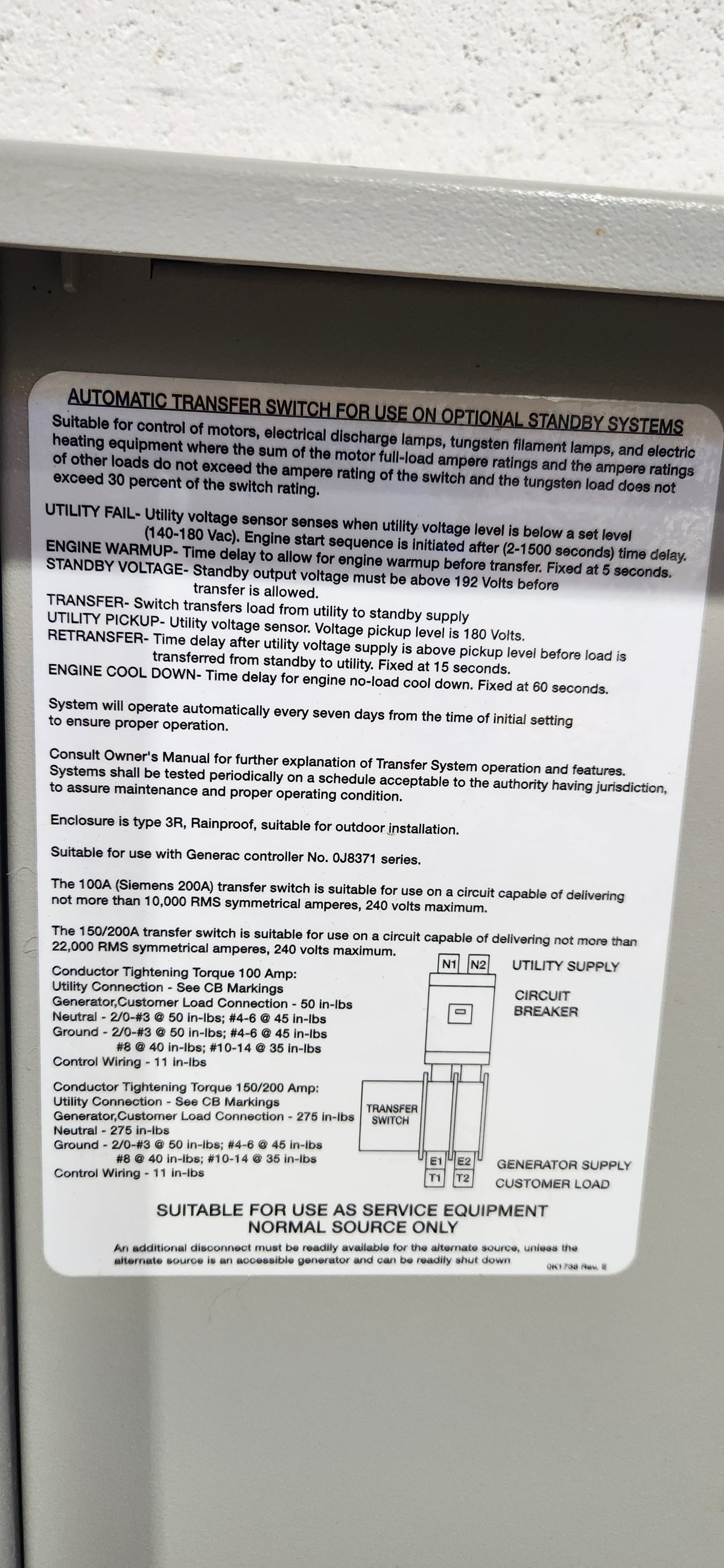 Generac 200 Amp Automatic Transfer Switch