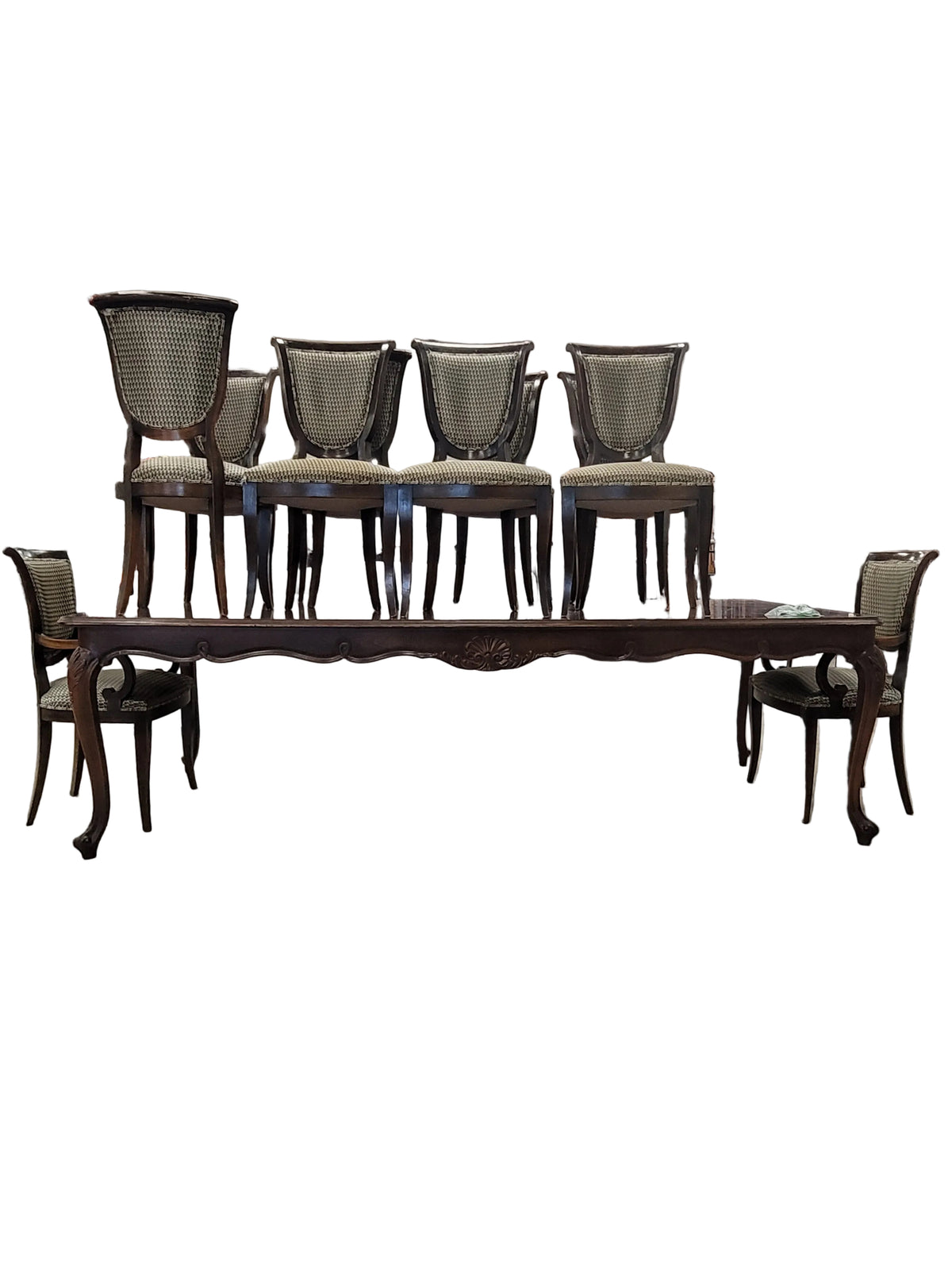 Long Traditional Dining Set W/ Dark Wood Finish