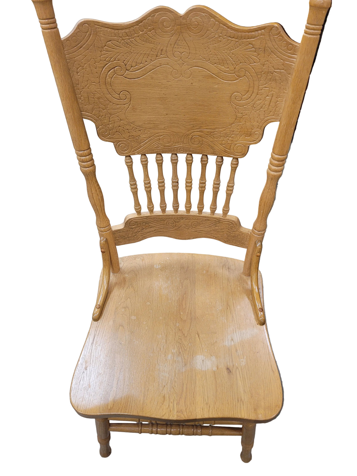 Round Pedestal Light Oak Table W/ Pressed Back Oak Chairs