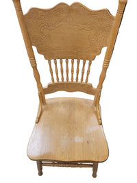 Round Pedestal Light Oak Table W/ Pressed Back Oak Chairs