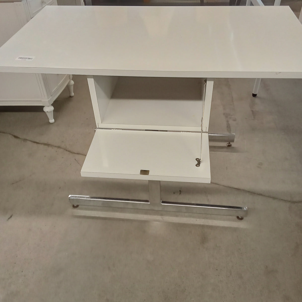 42.5"W White Drop Leaf Table with Storage