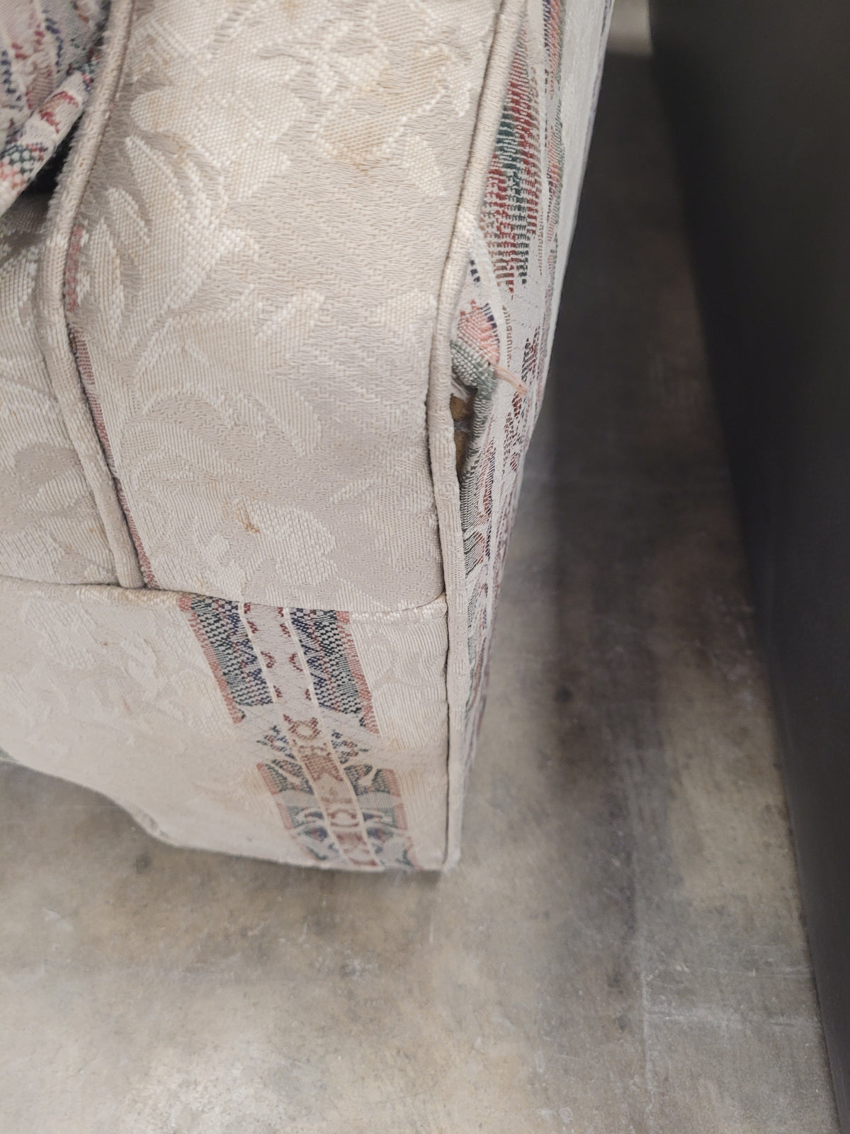 Neutral Cream Loveseat With Muted Vertical Stripes