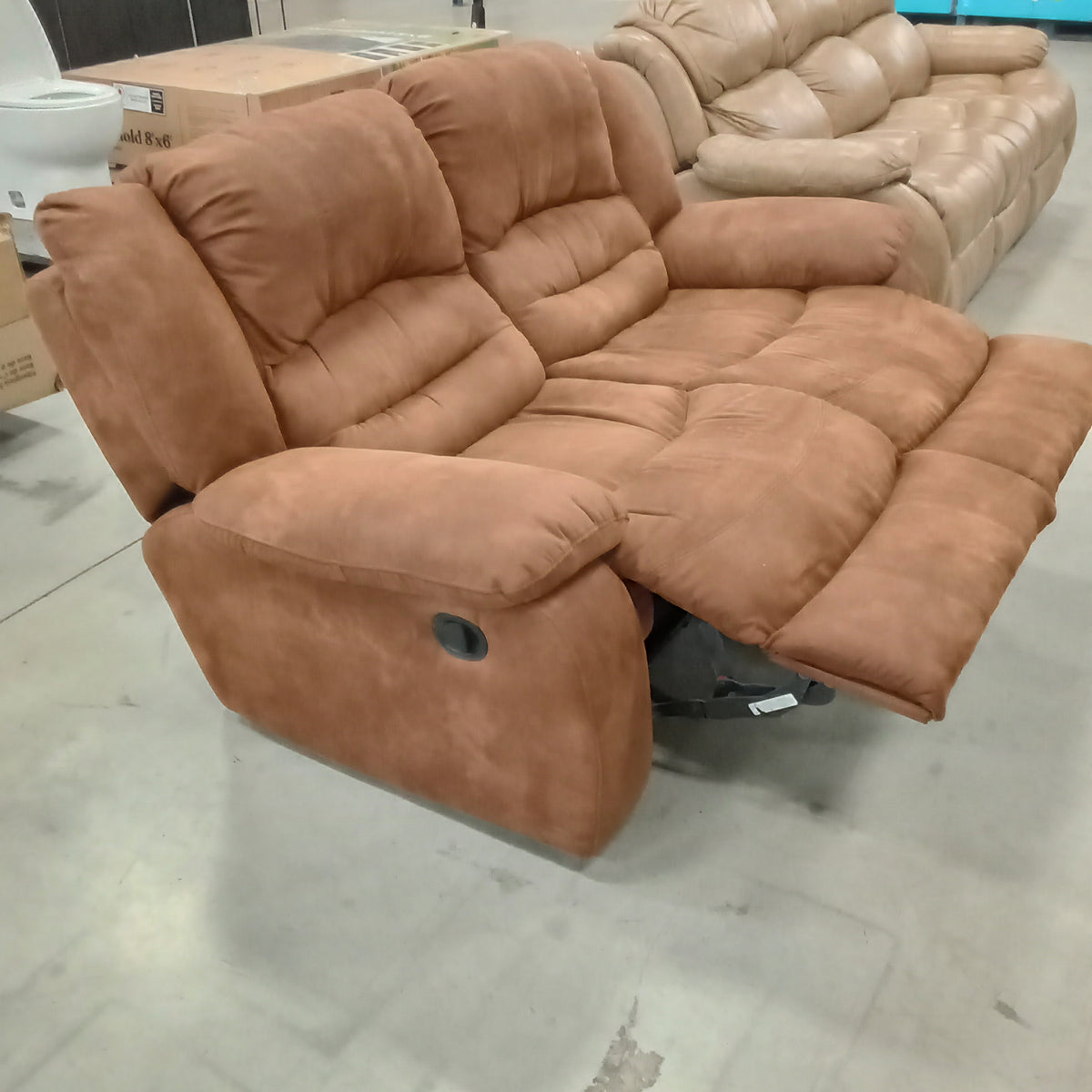 66"W Recliner Love Seat in Brown Faux Suede