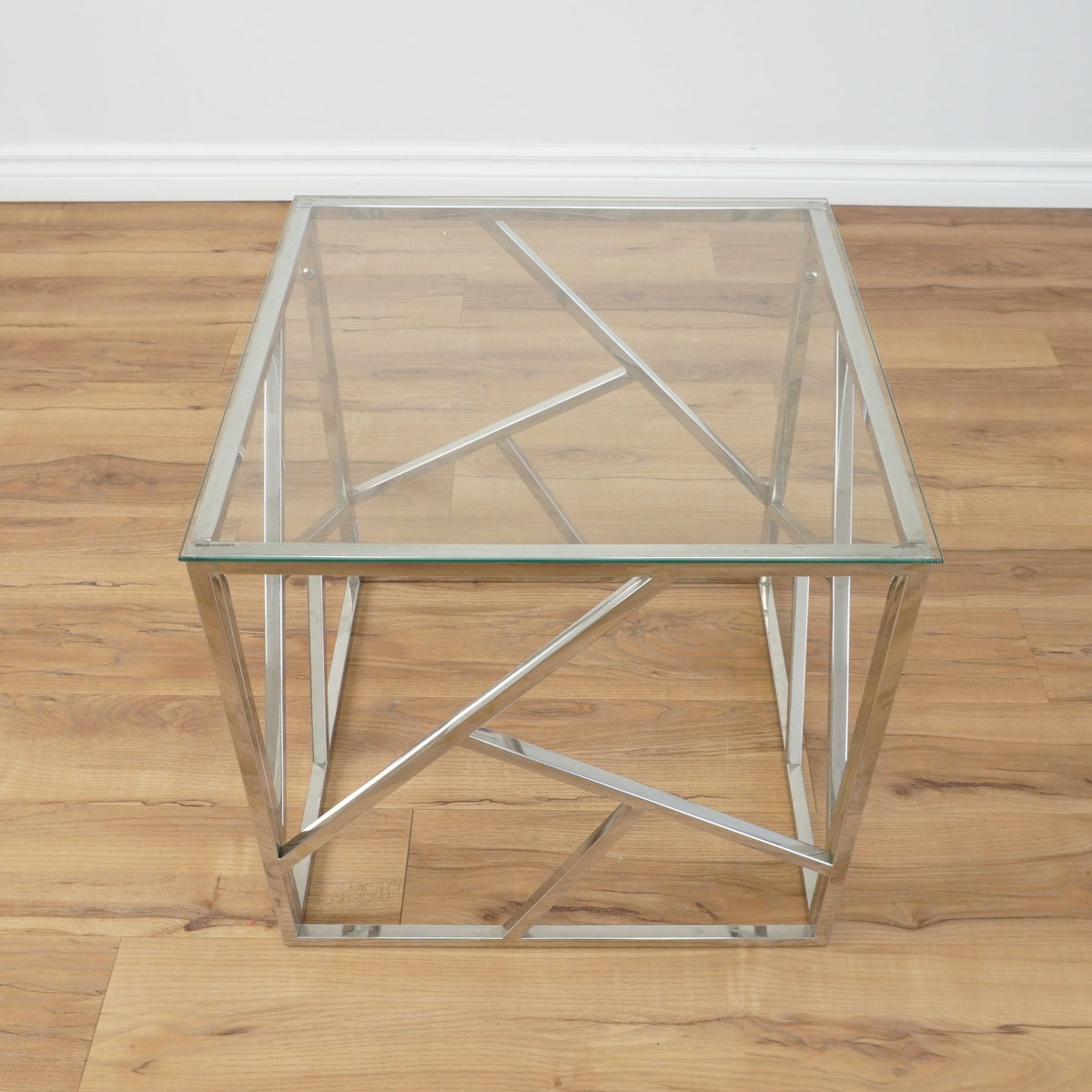 Roca 20-inch Square Glass Top Coffee Table in Polished Silver