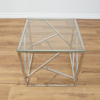 Roca 20-inch Square Glass Top Coffee Table in Polished Silver