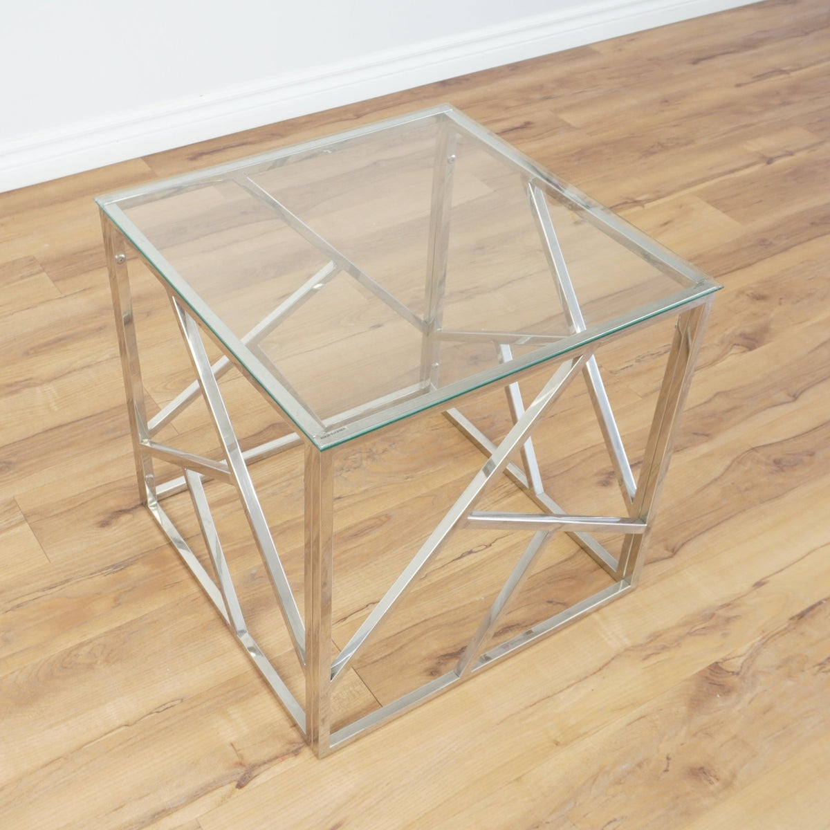 Roca 20-inch Square Glass Top Coffee Table in Polished Silver