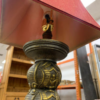 Rustic Table Lamp w/ Red Shade