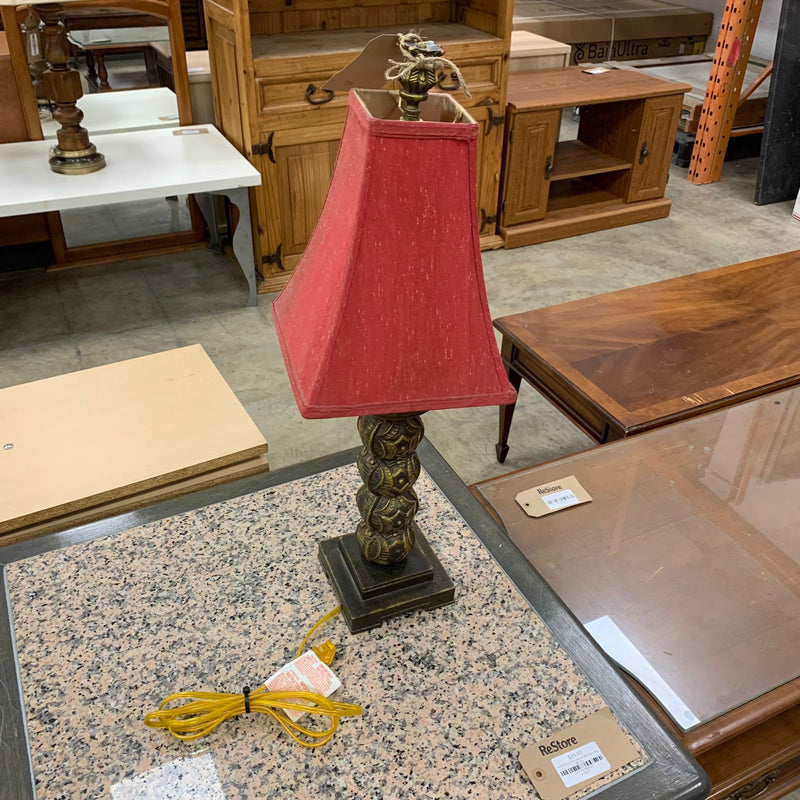 Rustic Table Lamp w/ Red Shade