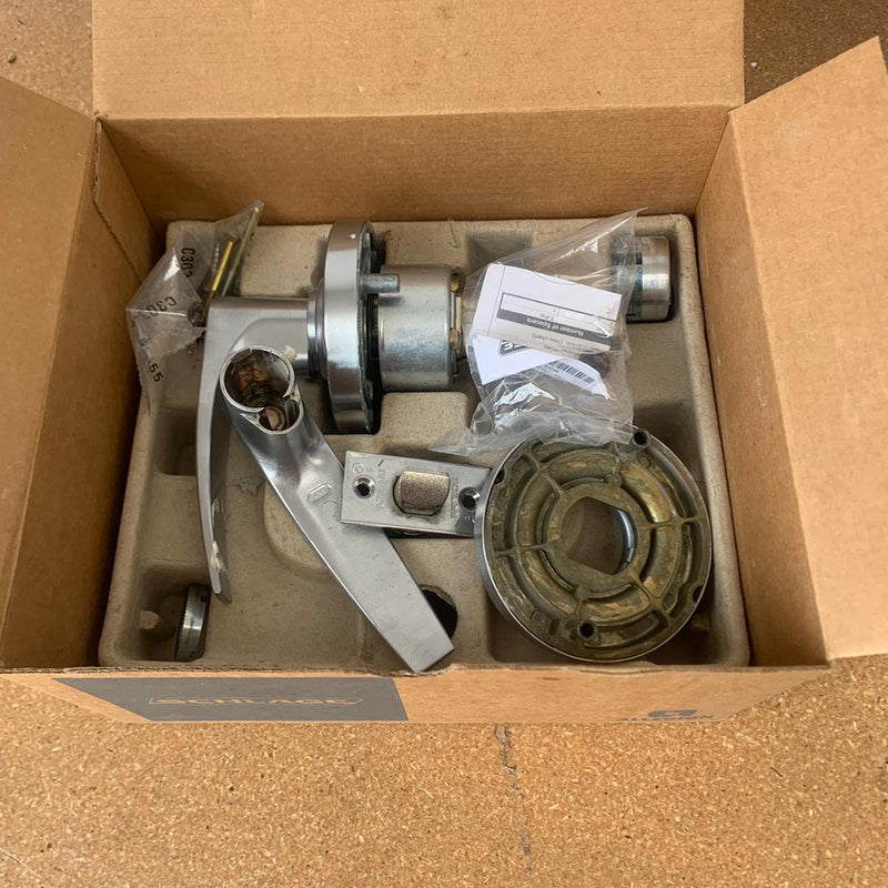 Schlage AL80PD Storeroom Lockset with Jupiter Lever in Satin Chrome