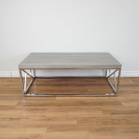 Semy 47-inch Wood Top Metal Frame Coffee Table in Grey