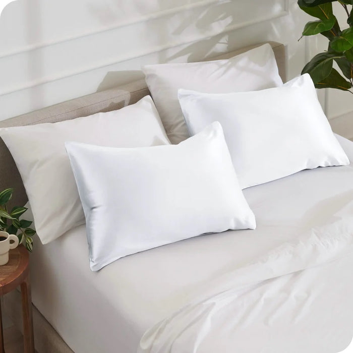 Set of 4 Satin Pillowcase in White - King Size