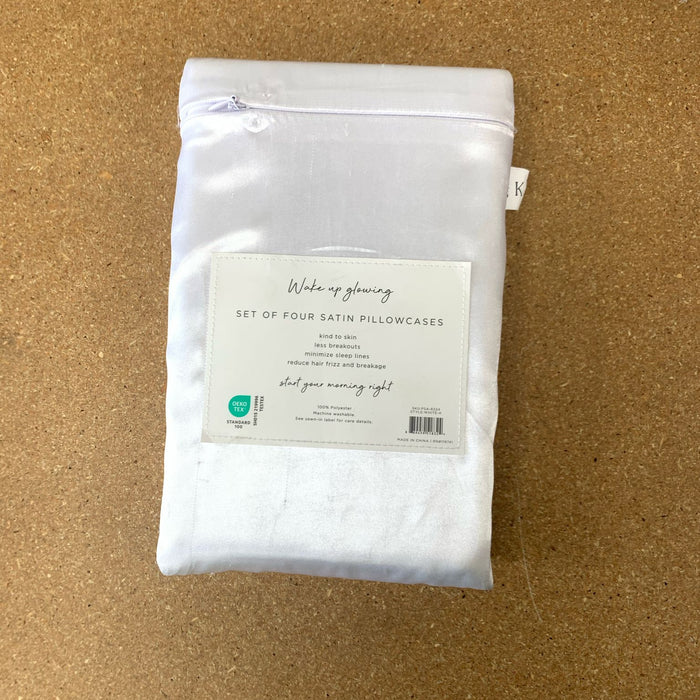 Set of 4 Satin Pillowcase in White - King Size