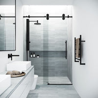 Elan Frameless Sliding Shower Door in Matte Black with Clear Glass and Handle