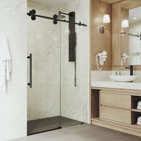 Elan Frameless Sliding Shower Door in Matte Black with Clear Glass and Handle