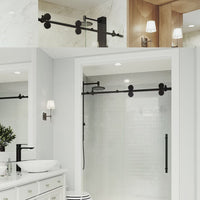 Elan Frameless Sliding Shower Door in Matte Black with Clear Glass and Handle