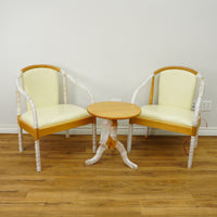 Wooden Armchair & Round Coffee Table Set in White & Oak