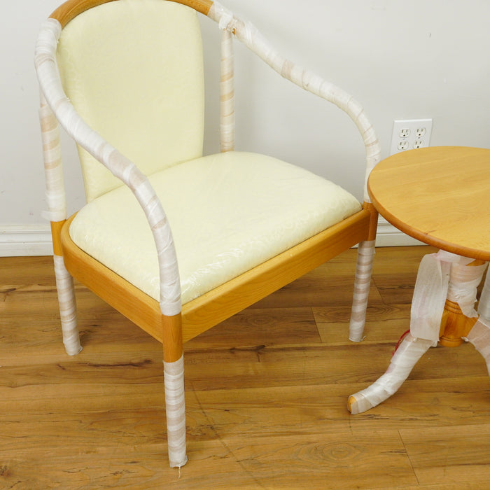 Wooden Armchair & Round Coffee Table Set in White & Oak