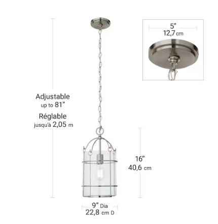 HAMPTON BAY Sutton 1-Light Brushed Nickel Pendant