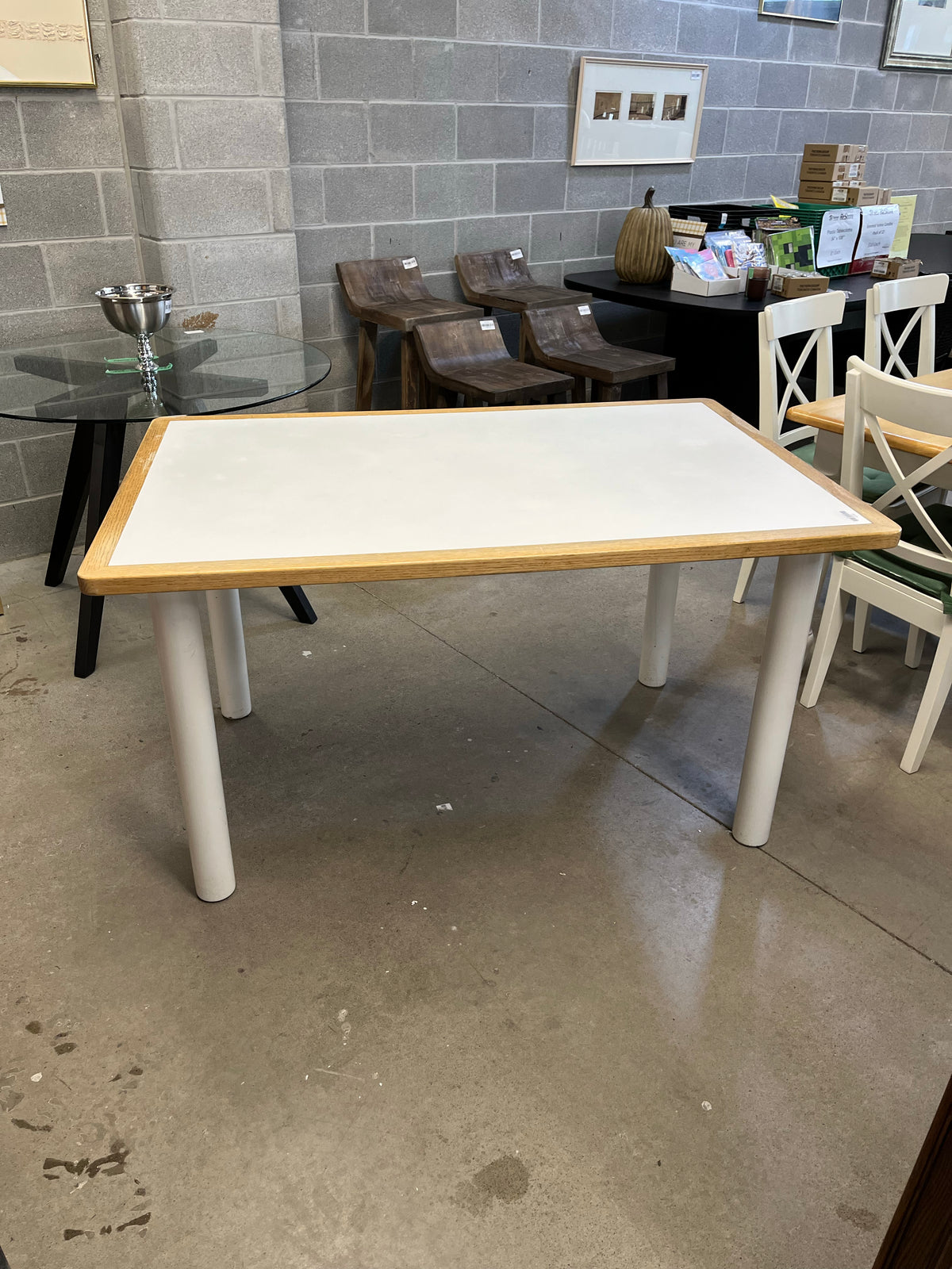 54"W White Kitchen Table with Wood Trim