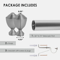 Tailor & Taylor 1‑Inch Adjustable Curtain Rod Set – Silver – 36 to 72-inch
