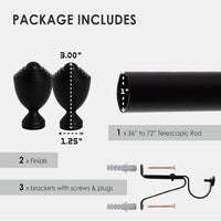 Tailor & Taylor 1‑Inch Adjustable Curtain Rod Set – Black – 36 to 72-inch