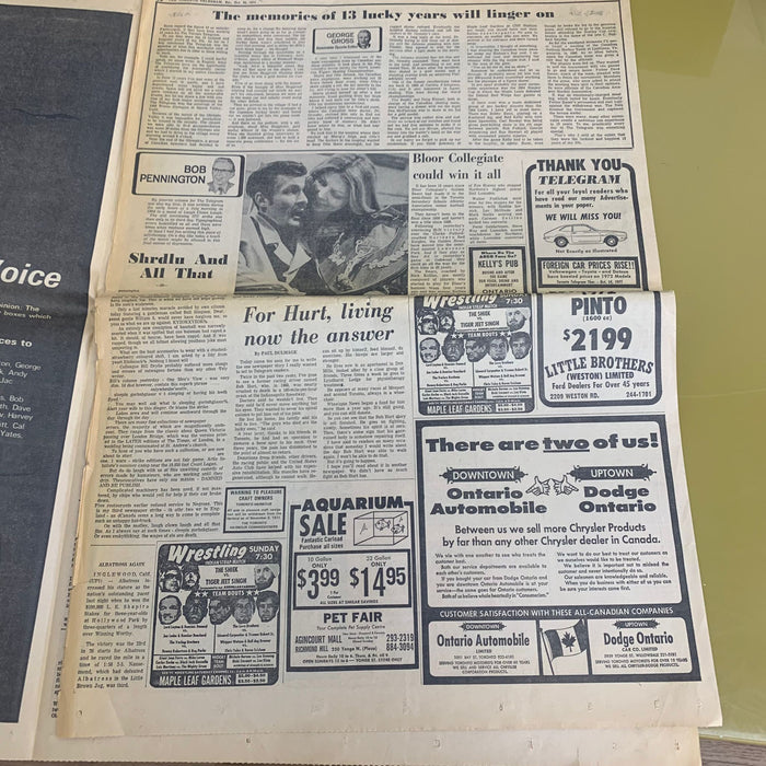 The Toronto Telegram Newspaper's Final Issue - Page 1-16 INCOMPLETE