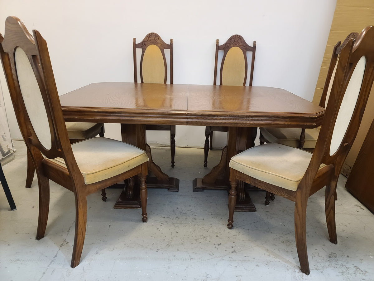 Brown Dining Table Set with 6 Chairs and 1 Leaf