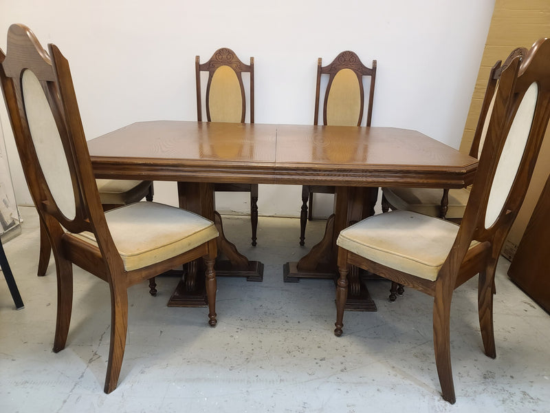 Brown Dining Table Set with 6 Chairs and 1 Leaf