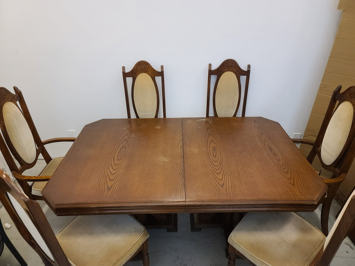 Brown Dining Table Set with 6 Chairs and 1 Leaf
