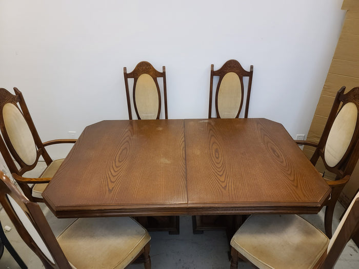 Brown Dining Table Set with 6 Chairs and 1 Leaf
